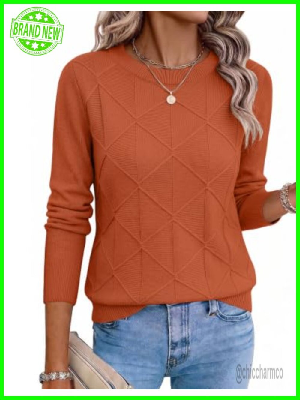 Womens Crewneck Long Sleeve Cable Knit Sweater Pullover Top